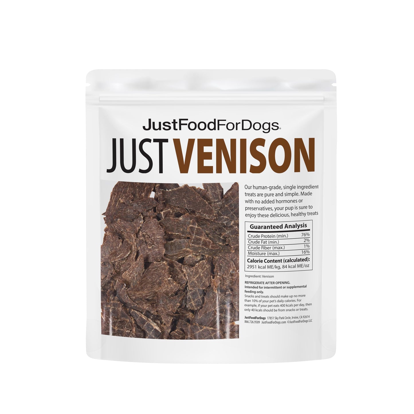 JustFoodForDogs Venison Dog Treats, Single-Ingredient Healthy Dog Treats, Made in The USA, 5 oz