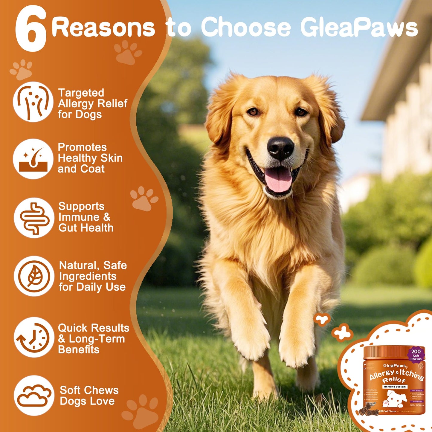 Dog Allergy & Itch Relief Supplement - Salmon Oil Omega-3, Omega-6, Vitamin B1/B2/B6, Colostrum Probiotics for Seasonal Allergy, Hot Spots, Paw Licking, 200 Chews, Store in Dry Place [Upgraded]