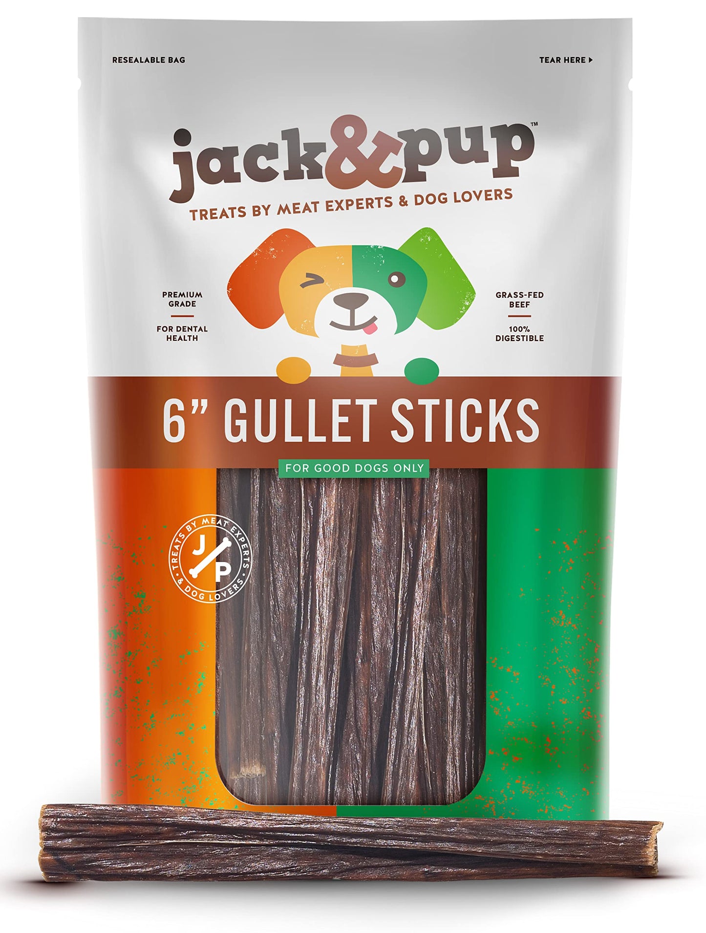 Jack&Pup 6-inch Gullet Sticks for Dogs – Odor Free Joint Health Support Dog Chews – Fresh and Savory Beef Gullet Sticks - Naturally Rich in Glucosamine and Chondroitin (40 Pack)