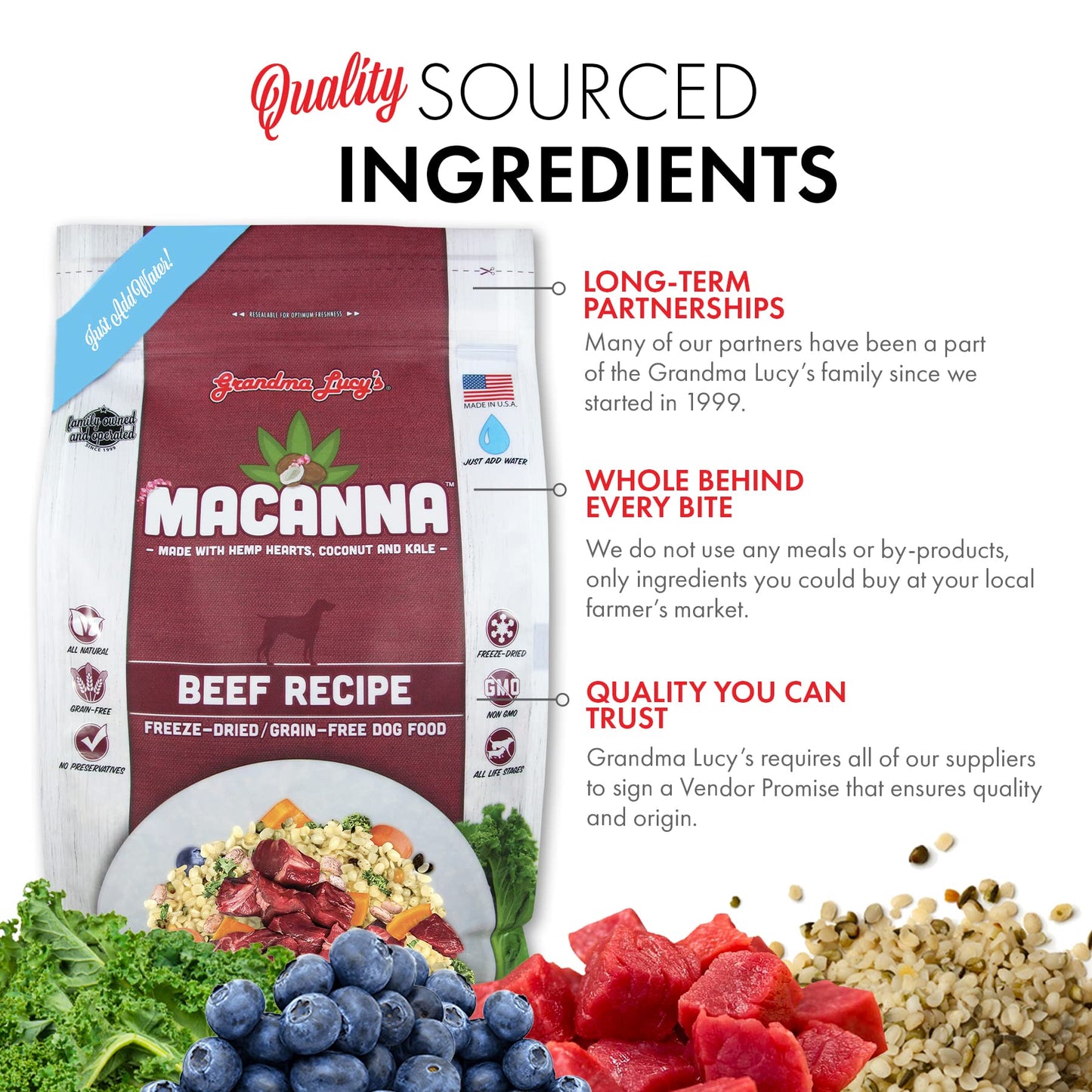 grandma lucy's Macanna Freeze Dried Grain Free Beef Recipe Dog Food 1 Lbs