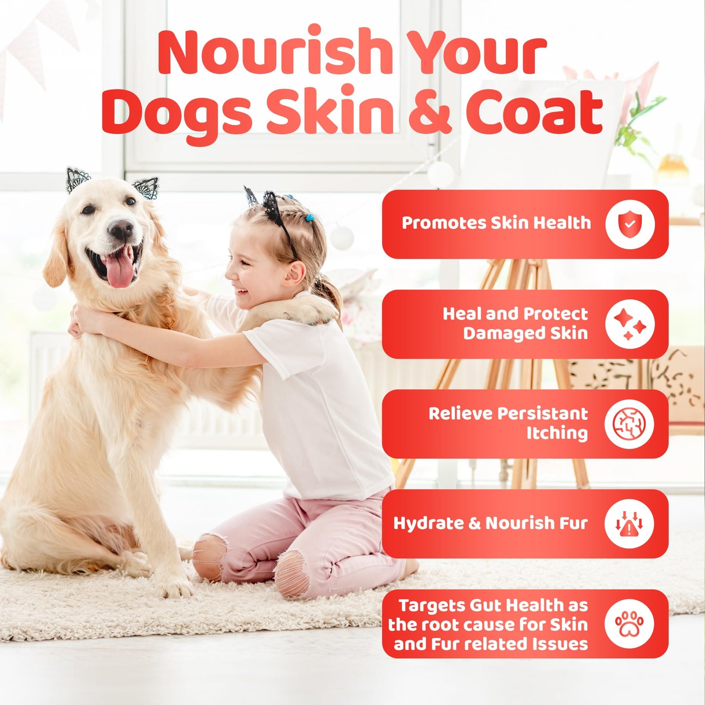 Skin & Coat Supplement for Dogs 140 Chews | for A Soft Silky Coat, Relieve Dry Skin | Veterinarian-Formulated | Essential Omega-3 EPA and DHA Blend | Non-GMO, No Fillers & Gluten Free