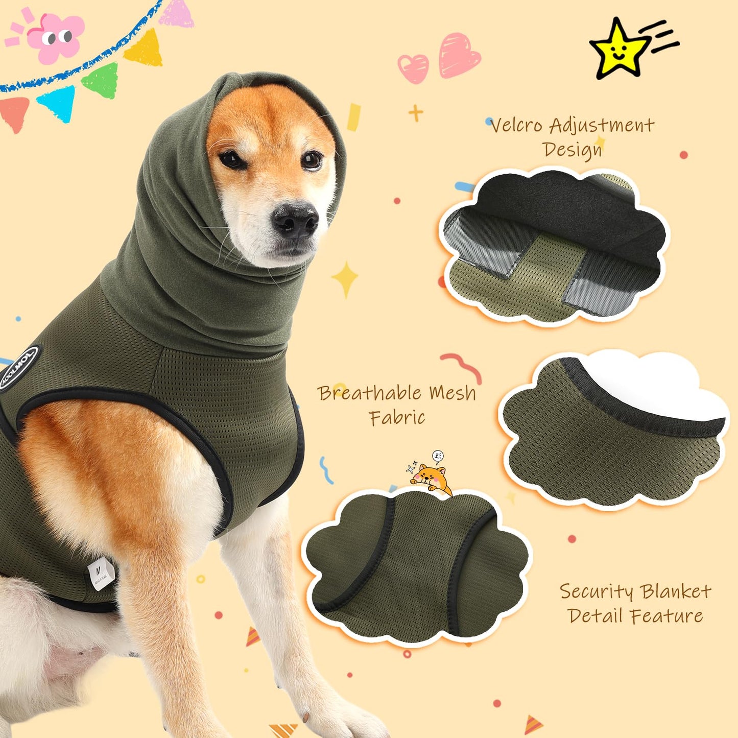 AOOLMOL Dog Anxiety Vest and Coat, Vet Visits and Separation - Keep Pet Calm, Dog Jacket for Thunder, Fireworks, Anti Anxiety Vest for Dogs and Cat Body and Ear