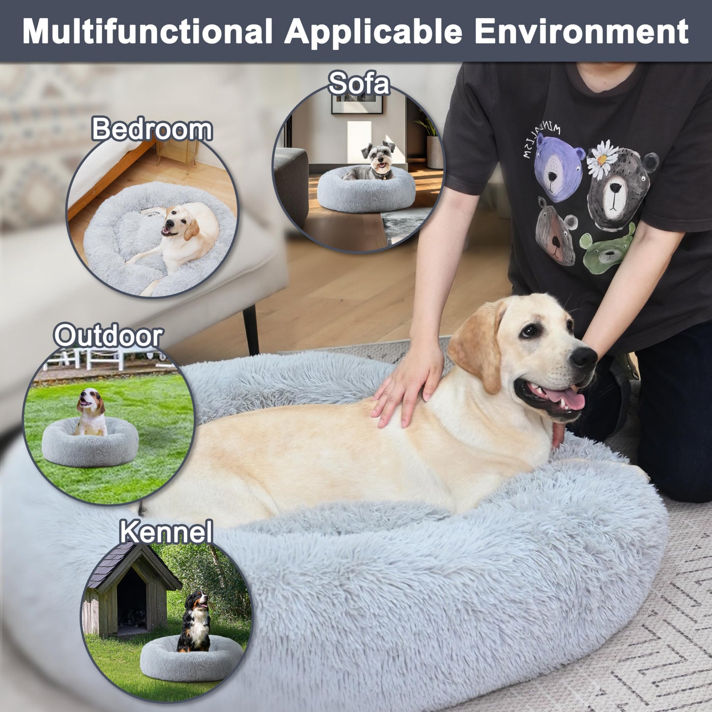 ELSKER&HOME Calming Dog & Cat Bed,Donut Washable Warming Soft Round 23 inches Dog Beds for Small Dogs,Anti-Anxiety Fluffy Plush Cushion Bed Fits up to 25 lbs Pets
