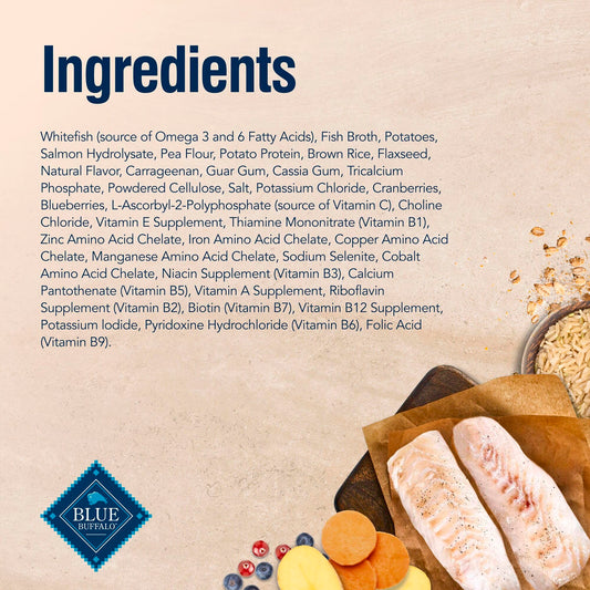 Blue Buffalo True Solutions Skin & Coat Care Wet Dog Food for Adult Dogs, Made with Natural Ingredients, Whitefish, 12.5-oz. Cans (12 Count)