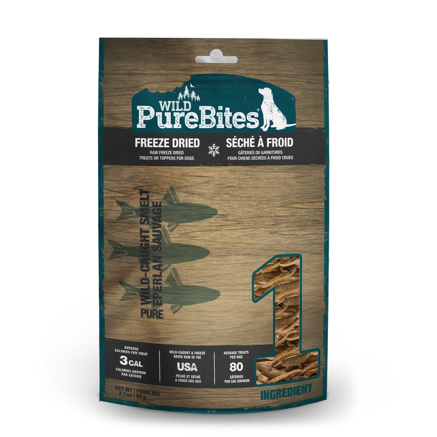 PureBites Wild Smelt Freeze Dried Dog Treats, 1 Ingredient, Made in USA, 2.1oz