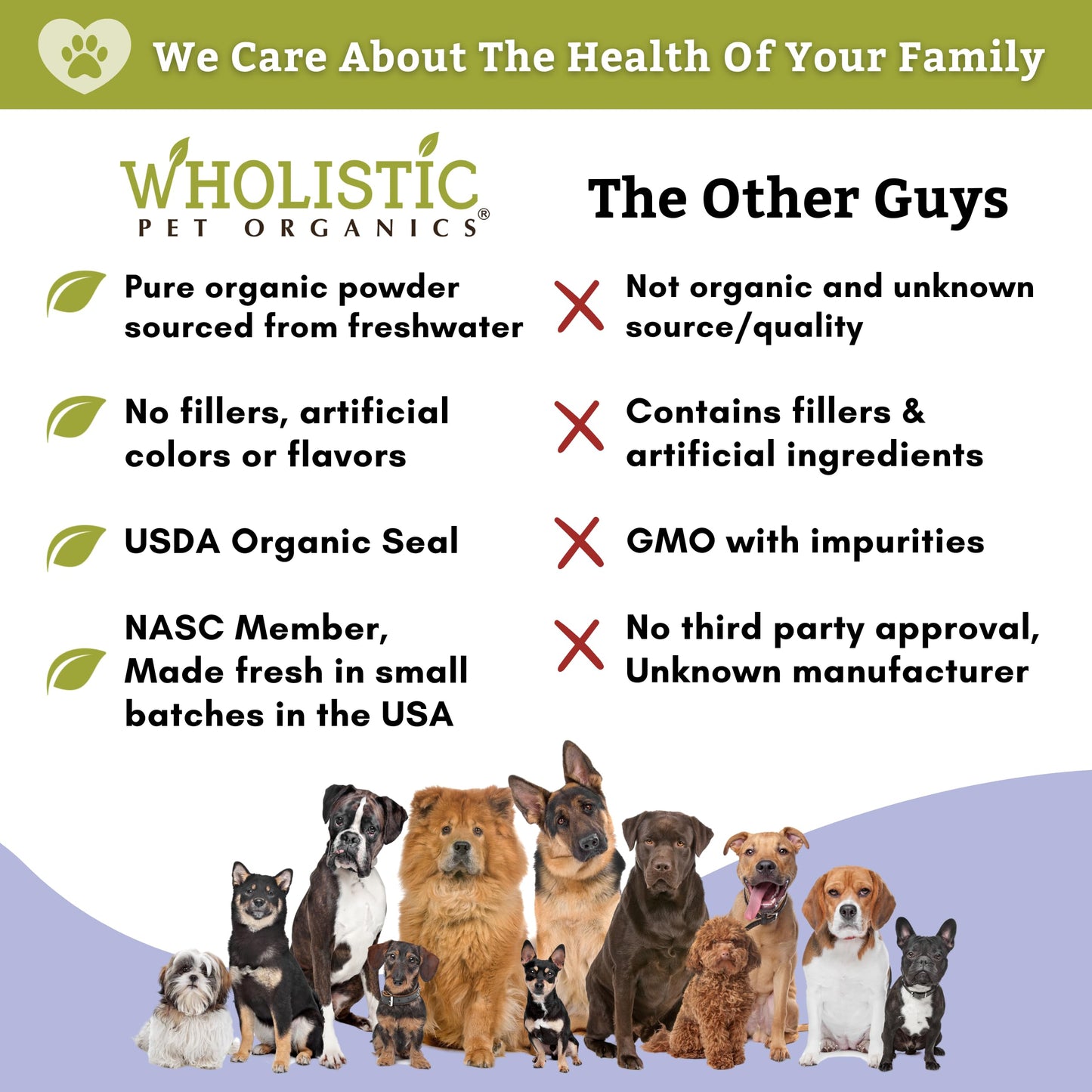Wholistic Pet Organics Spirulina for Dogs - 3 Oz - Supports Healthy Immune System & Seasonal Allergy - Plant Based Antioxidant Support for Homemade Food - Organic Dog Food Topper - Freshly Made in USA