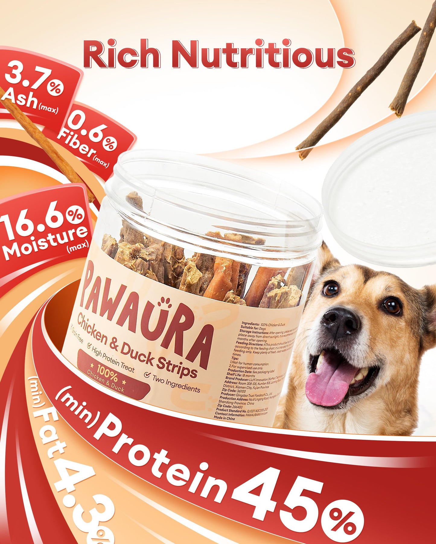 Pawaura Chicken Mixed Duck Strips for Dogs, Single Ingredient Dehydrated Chicken & Duck Jerky Sticks Training Treats for Puppy to Large Dogs 14.1 oz
