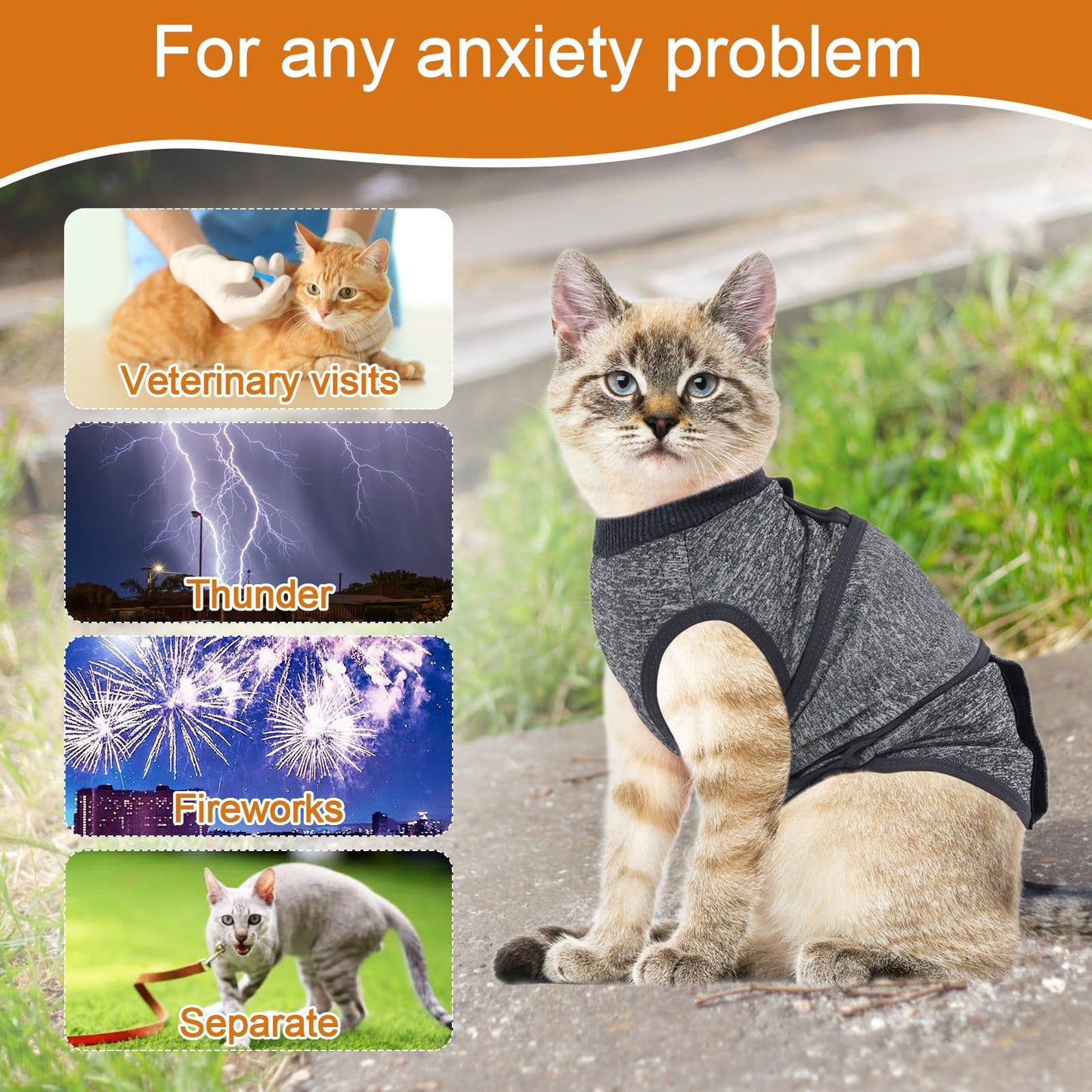 SoeKoa Cat Anxiety Jacket, Anxiety Vest for Cats, Jackets for Cats Only, Self-Adhesive Adjustable Pet Cat Calming Wrap Shirt, Calming Wrap for Pets to Relieve Stress
