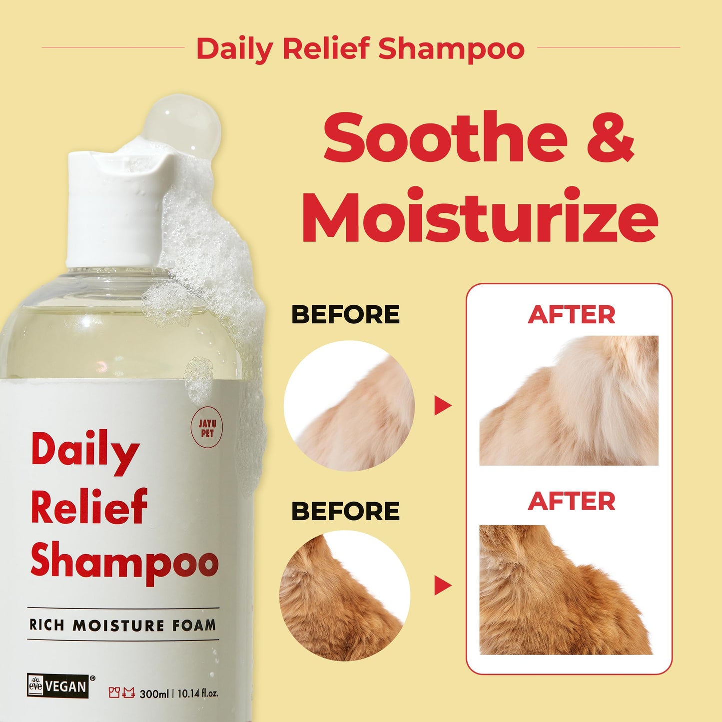 JAYU PET Daily Relief Shampoo - Vet Approved for Itchy Sensitive Skin, Natural Ingredients for Allergies. Moisturizing, Deodorizes Smelly Dogs, Best Odor Eliminating Dog Shampoo (10.1oz)