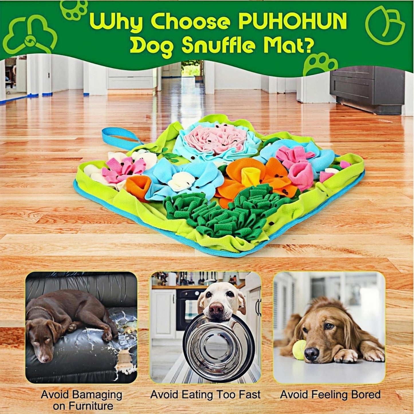 Qxsnuvvlg Snuffle Mat for Dogs, Slow Feeding Game Interactive Puzzle Dog Food Mat,Encourage Natural Foraging Skill-Dog Snuffle Mat 19.7''x19.7''Easy to Clean, Durable