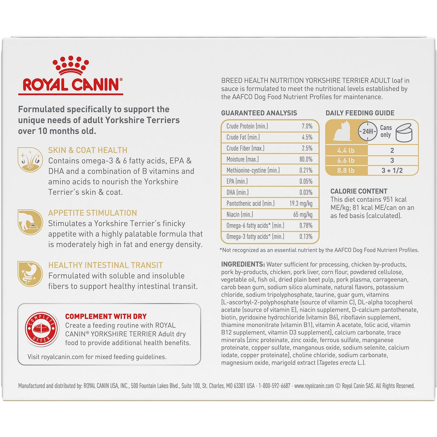 Royal Canin Breed Health Nutrition Yorkshire Terrier Adult Loaf in Sauce Dog Food, 3 oz (Pack of 6)