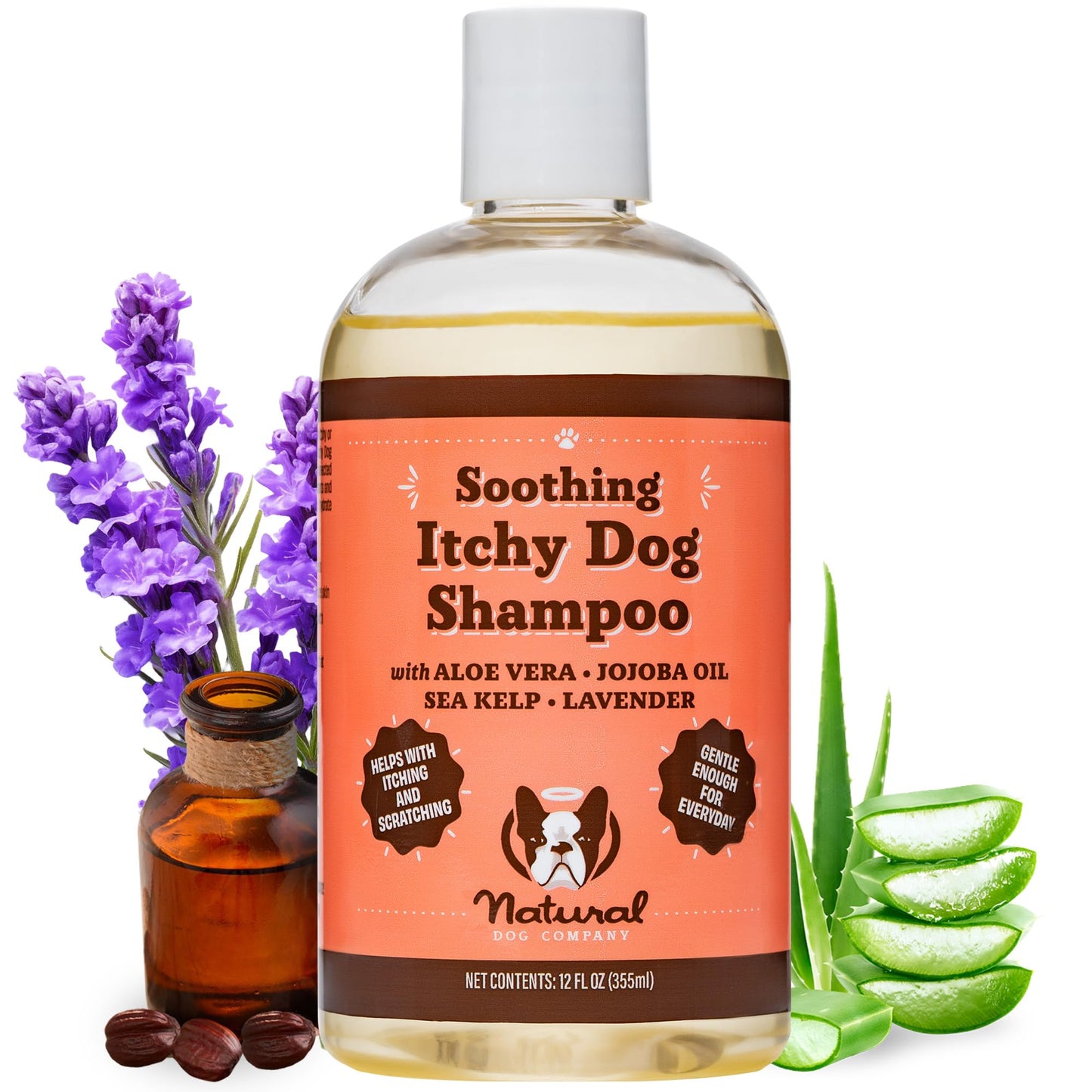 Natural Dog Company Soothing Itchy Shampoo and Spray Deodorizer Perfume, Includes (1) Soothing Shampoo 12 Oz, (1) deodorizing Spray 8 Oz