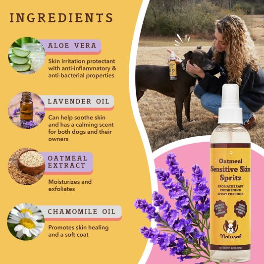Natural Dog Company Sensitive Skin Shampoo and deodorizing Spray Grooming Bundle, Includes (1) Sensitive Skin Shampoo 12 Oz, (1) Sensitive Skin Dog deodorizing Spray 8 Oz