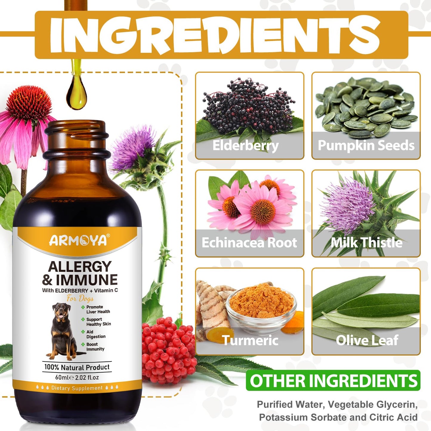 asusxcli Allergy Relief Drops for Dogs,Allergy and Immune,Immune Support Supplement,Dog Supplement,Natural Pet Supplement for Dog Allergy Relief with Turmeric & Milk Thistle