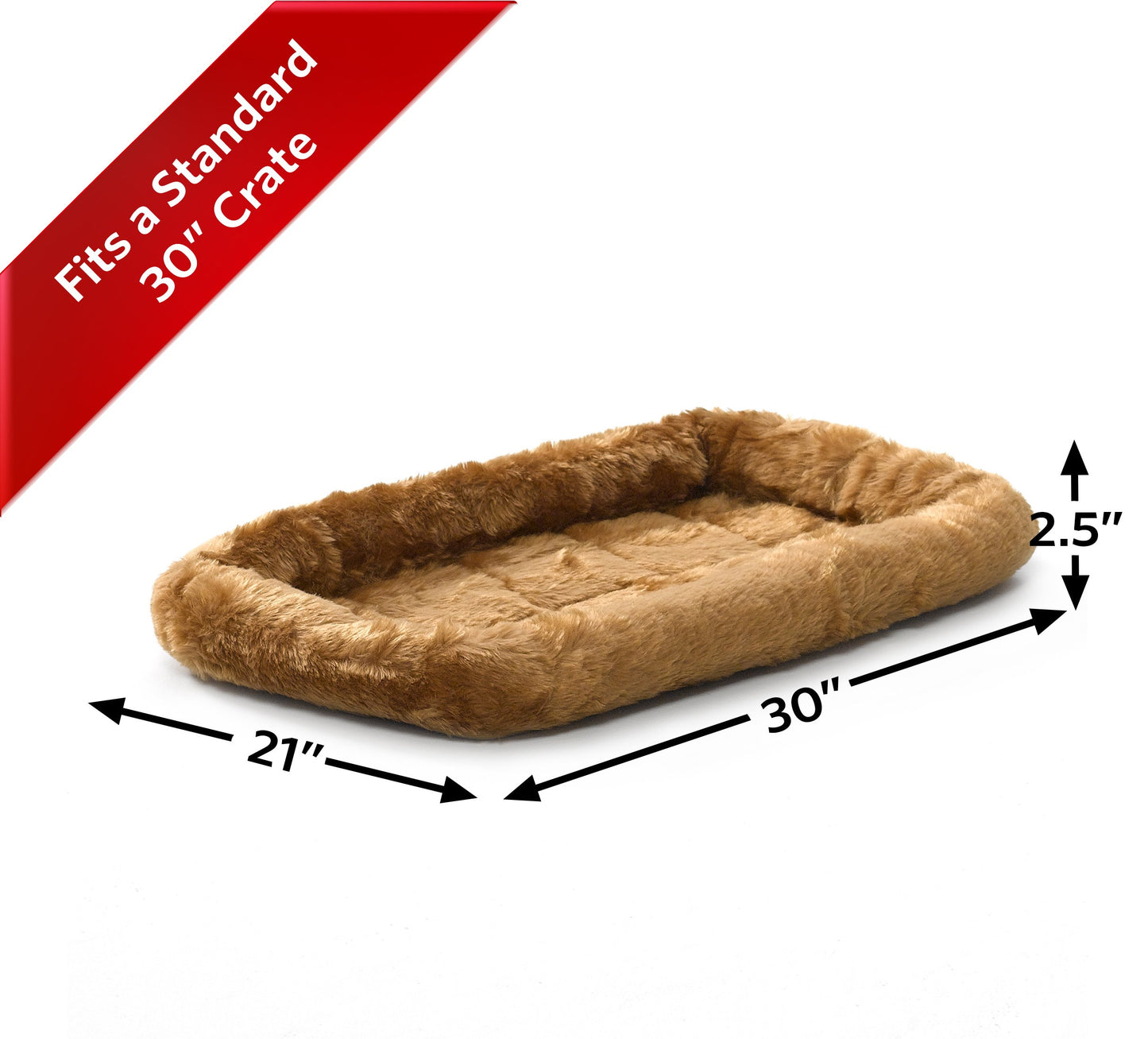 MidWest Homes for Pets QuietTime Dog Bed – Cinnamon Faux Fur Bolster, Ultra-Soft and Machine Washable, Fits 30-Inch Crates and Carriers, for Medium Breed Dogs