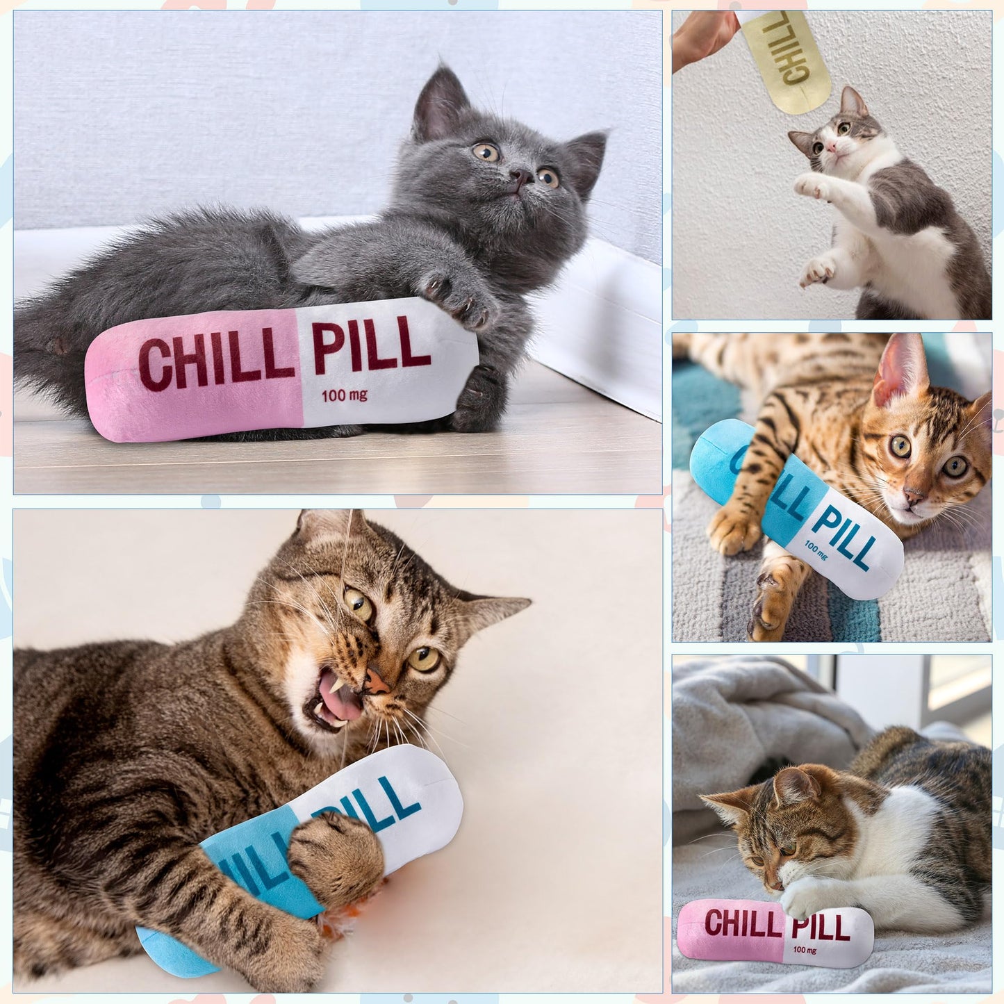 CUweipeng Squeaky Dog Chew Toys - 3Pcs Chill Pill Capsule Teething Squeak Small Plush Dog Toy Keep Them Busy Aggressive Chewers Bite Kick Interactive Training Play Pet Lover Gifts Present Photo Props