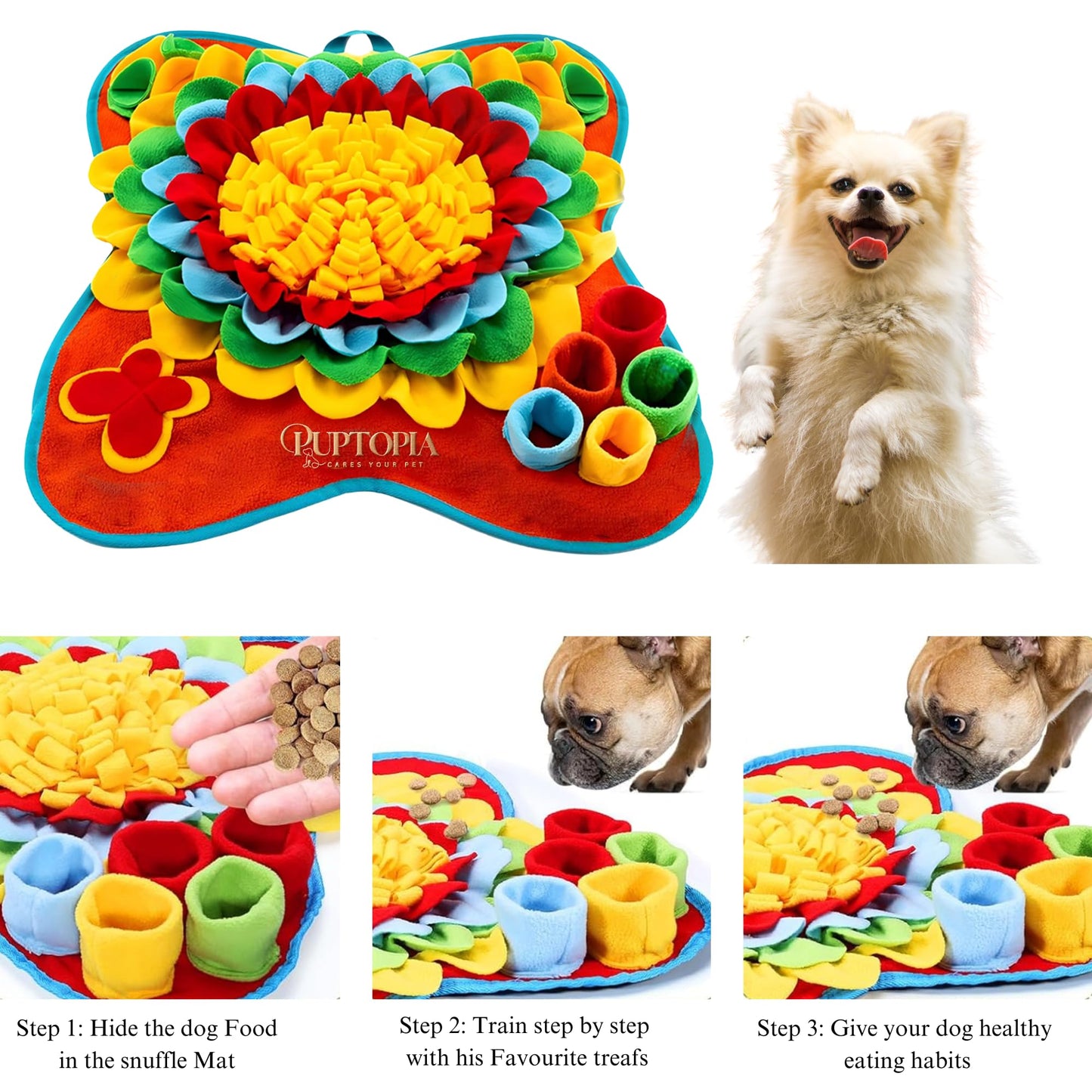 PUPTOPIA Snuffle Mat for Dogs – Interactive Dog Enrichment Toy for Nosework Training, Slow Feeding & Anxiety Relief | Durable, Non-Slip, Machine Washable Feeding Mat for Small & Large Dogs
