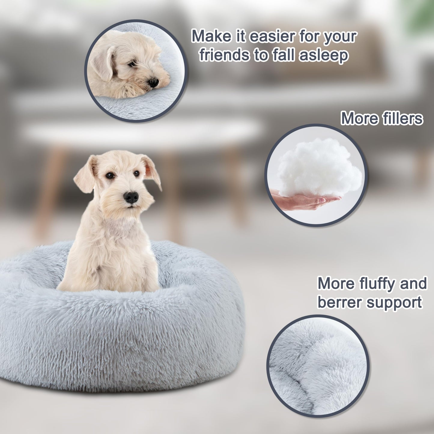 ELSKER&HOME Calming Dog & Cat Bed,Donut Washable Warming Soft Round 23 inches Dog Beds for Small Dogs,Anti-Anxiety Fluffy Plush Cushion Bed Fits up to 25 lbs Pets
