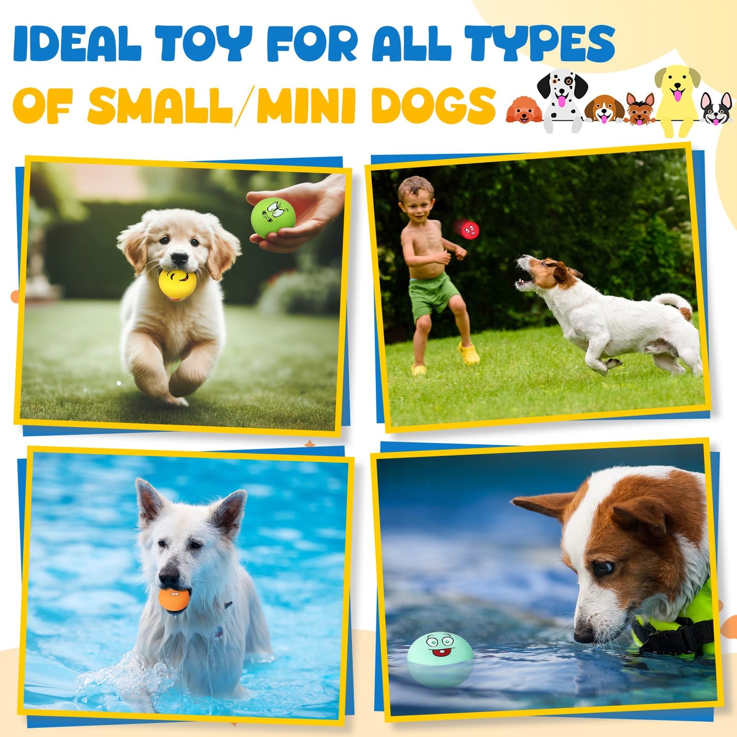 Hungdao 20 Pack Dog Squeaky Balls Soft Latex Squeaky Dog Toys Small Interactive Pet Chewing Toys for Puppy Training Interactive Fetch Play(Face)