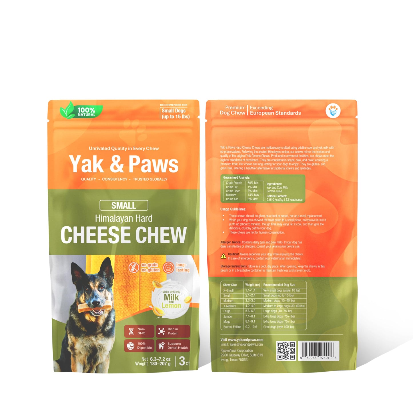 Yak & Paws Natural Yak Cheese for Small Dogs – Healthy, Long-Lasting Chews for Light Chewers - Small (2.1-2.4 oz) 3 Chews/Pack