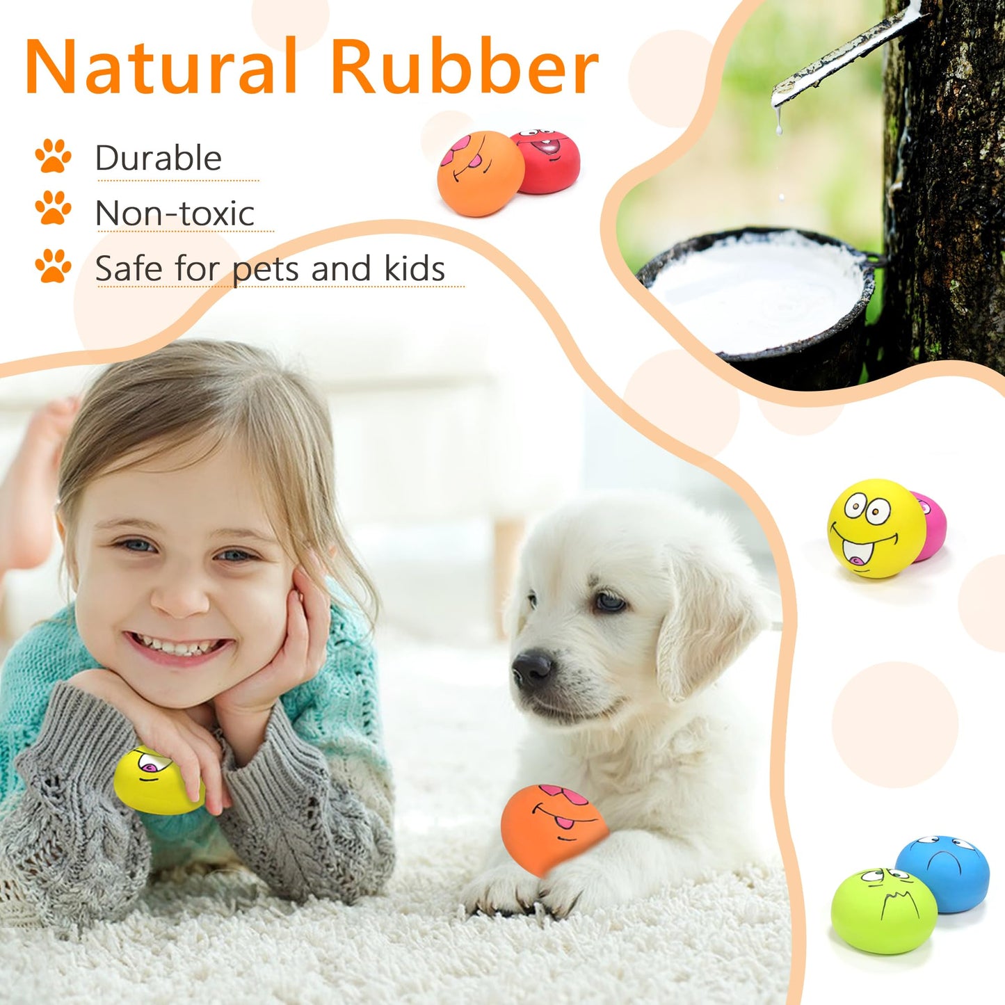 Squeaky Dog Toys Funny Cute Interactive Fetch Animal Face Latex Dog Balls for Puppy Small Pet Dogs 6 Pcs/Set