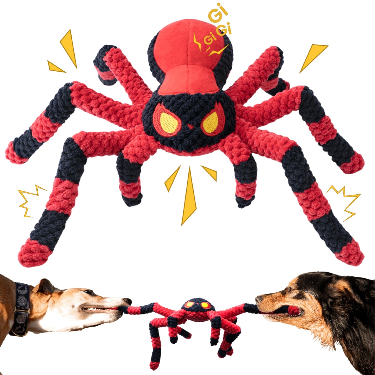 LEGEND SANDY Dog Toys for Large Dogs, Squeaky Dog Toys to Keep Them Busy, Interactive Dog Toy, Crinkle Tug of War Dog Toy (Red)