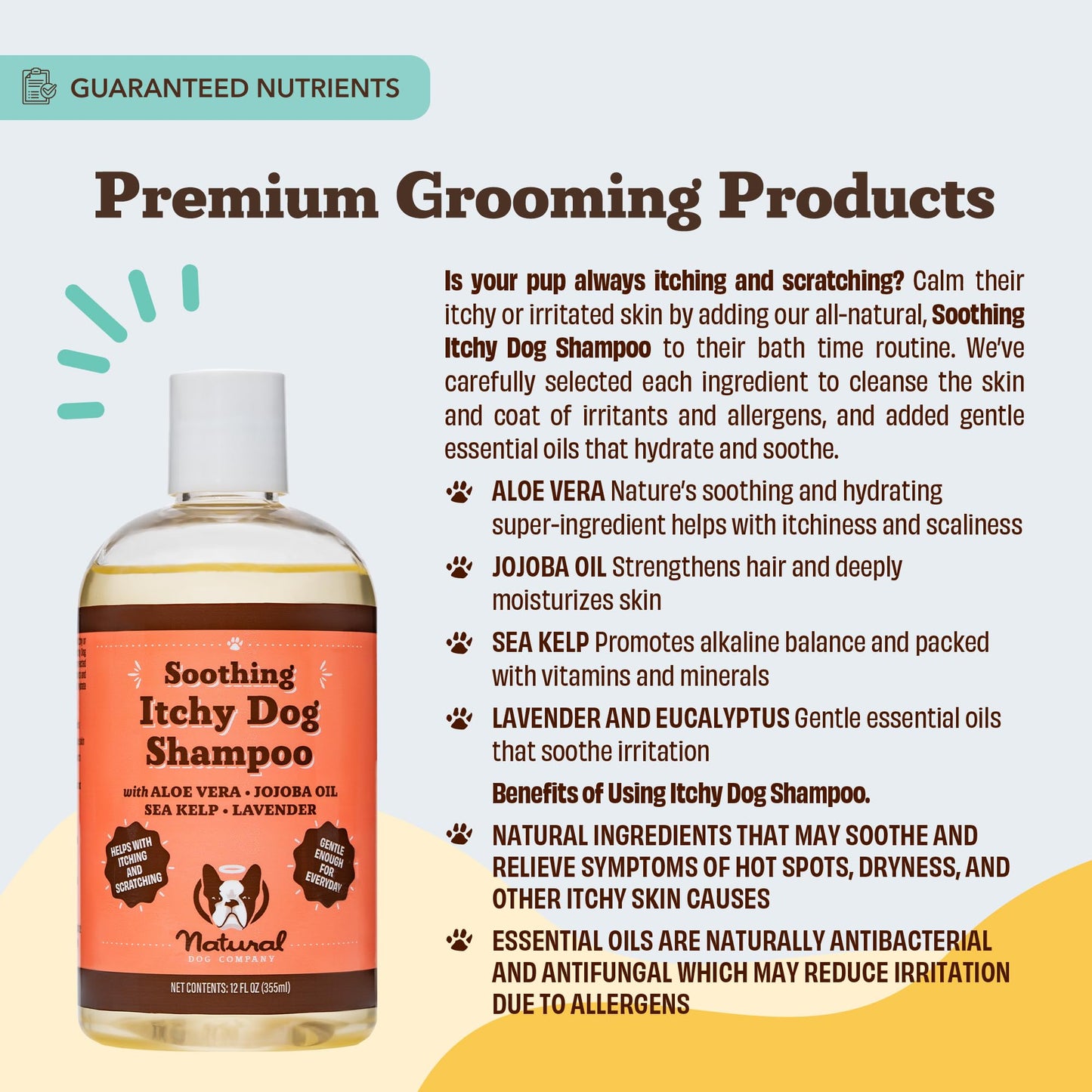 Natural Dog Company Itchy Dog Shampoo 12 oz – Hypoallergenic & Fragrance Free – Aloe Vera, Jojoba & Sea Kelp – Sulfate & Paraben Free – Soothes Dry, Itchy, Irritated Skin – Safe for All Breeds