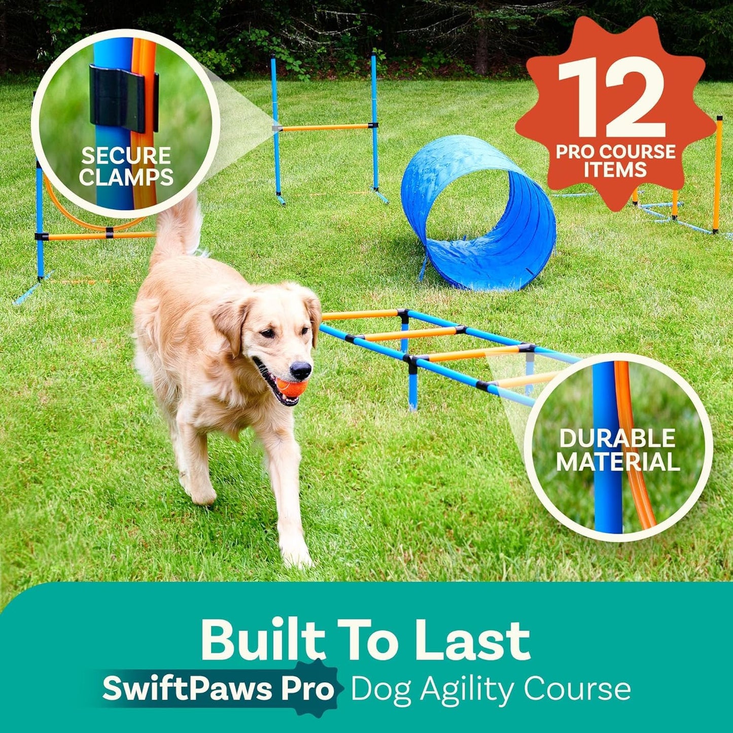 PetCove Dog Agility Obstacle Course Set for Backyard Training and Jumps - Dog Agility Course Backyard Set for Training Sessions & Competitions - Exercise Equipment with Tunnel