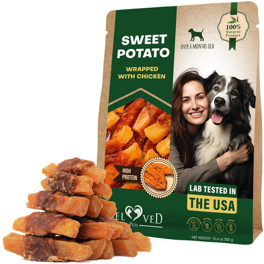 Dog Treats Sweet Potato Wrapped with Chicken 11 oz & Pet Natural Chew - Grain Free Dried Snacks in Bulk - Best Twists for Training Small & Large Dogs - Made for USA