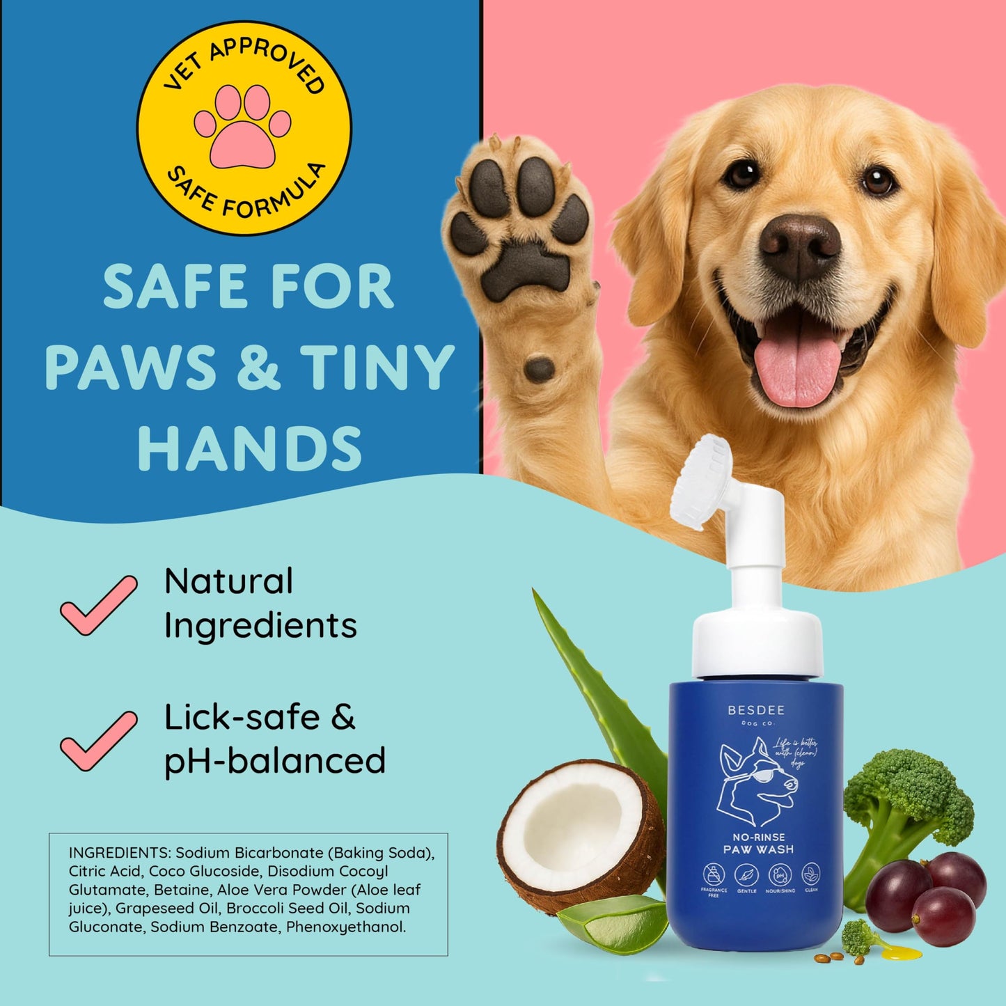 Dog Paw Cleaner Refill Tablets. 4 Natural No-Rinse Tablets Make 4 Bottles. Eco-Conscious Refills for Foaming Paw Wash. Hypoallergenic, Safe & Gentle for Daily Use. 200+ Washes.