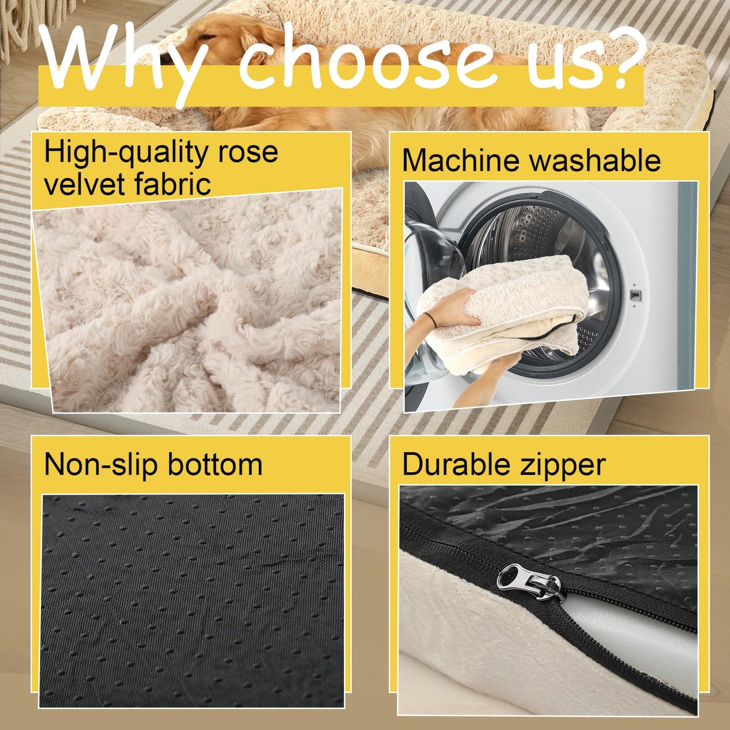 Orthopedic Dog Bed for Large Medium Sized, Washable Memory Foam Large Dog Bed, Medium Pet Sofa with Removable Cover, Washable Waterproof Pet Couch Beds(Beige, L)