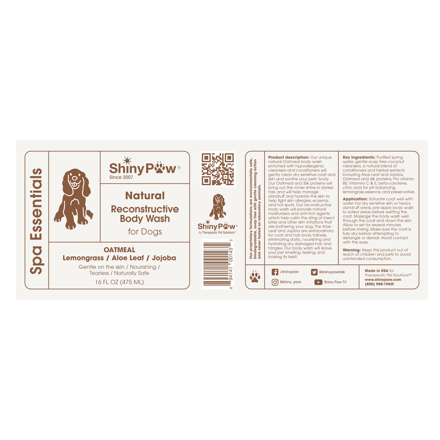 Oatmeal Shampoo for Dogs | ShinyPaw Dog Shampoo for Allergies and Itching | Controls Dog Shedding Naturally | Itchy Skin Relief for Dogs | Tearless Dog Shampoo & Conditioner Made in The USA | 16 oz