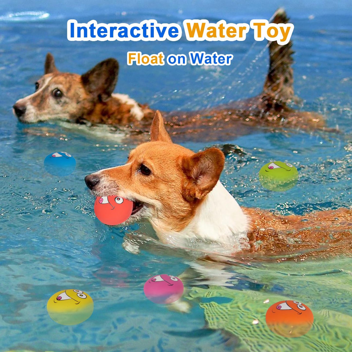 gulucute Latex Squeaky Toys, Smile Face Squeaky Balls for Puppy Chewing, Durable Teething Rubber Soft Interactive Fetch Play Dog Balls (6 PCS)