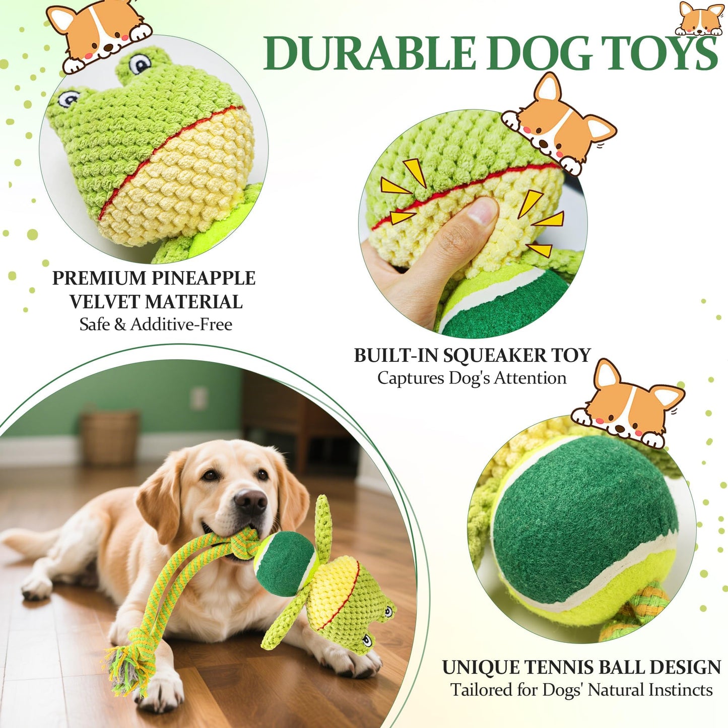 Jestrem Interactive Dog Toys, Tug of War Dog Squeaky Toy, Multi-Functional Chew Toys to Keep Them Busy, Reduce Boredom, Teeth Cleaning for Small Medium Large Dogs