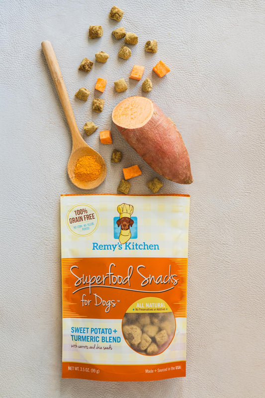 Remy's Kitchen Freeze Dried Dog Treats USA Sourced and Small Batch Made - Human-Grade, All Natural Superfood Dog Snacks without Artificial Preservatives, Grain Free - 7 oz, Sweet Potato, Salmon 2-Pack