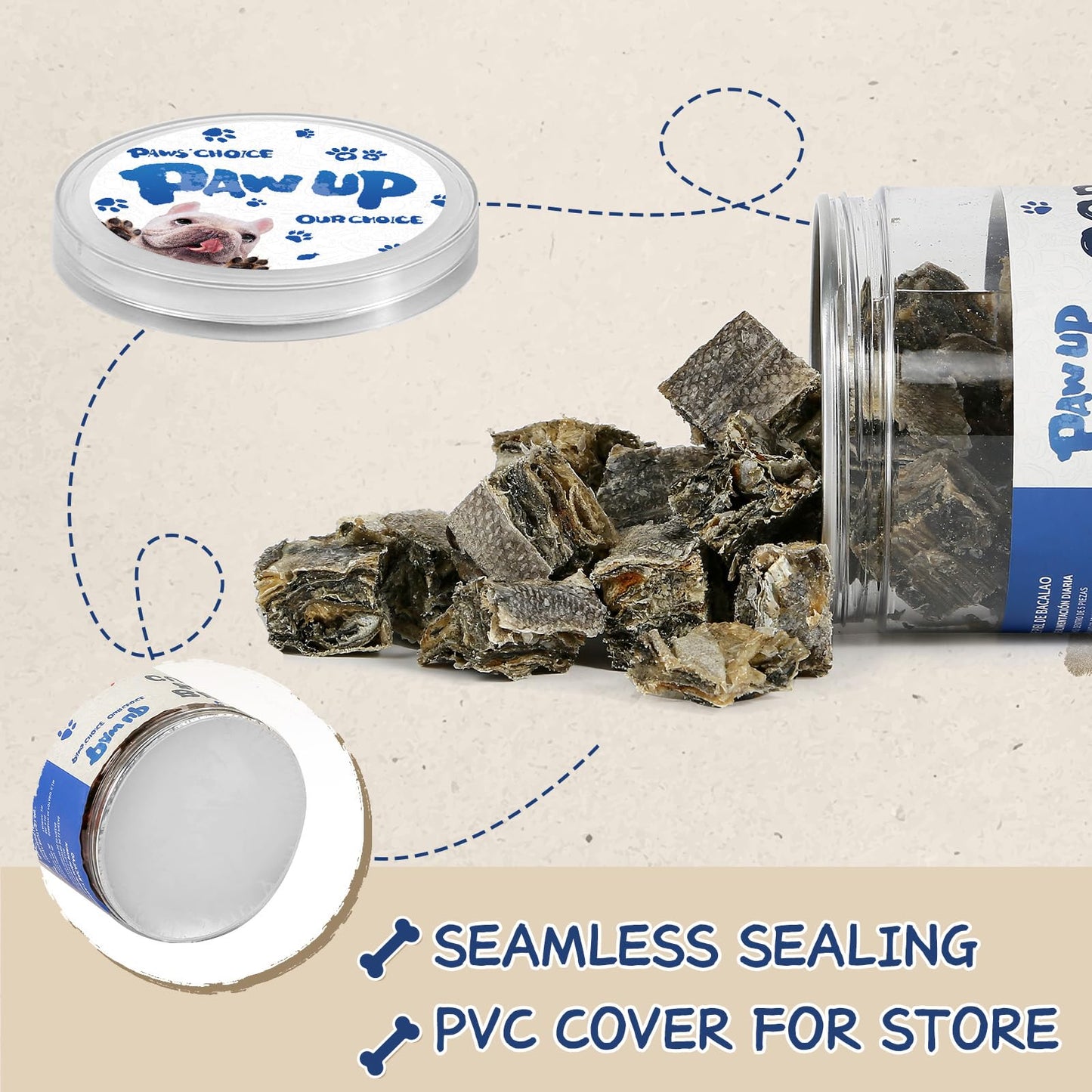 PAWUP Cod Skin Cubes Dog Treat, Chew Fish Skins Rolls w/Taurine, One-Ingredient Grain Free Healthy Dog Treat, Rich in Omega3, 8 oz