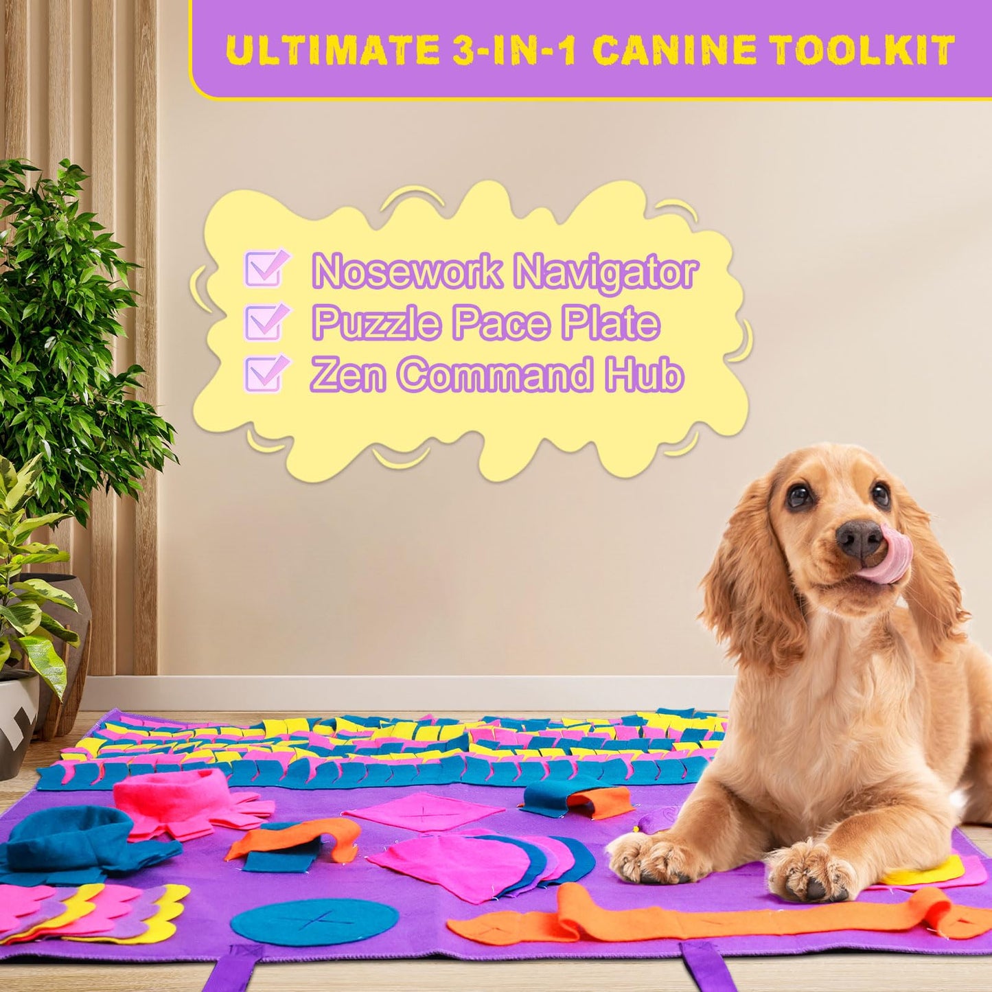 PJDH 35”x35” Snuffle Mat for Dogs, 3-in-1 Slow Feeder Mat with Anxiety Relief & IQ Training, Extra Large Felt Foraging Mat for Fast Eaters/Hyperactive Dogs/Puppies, Brain Stimulation Toy