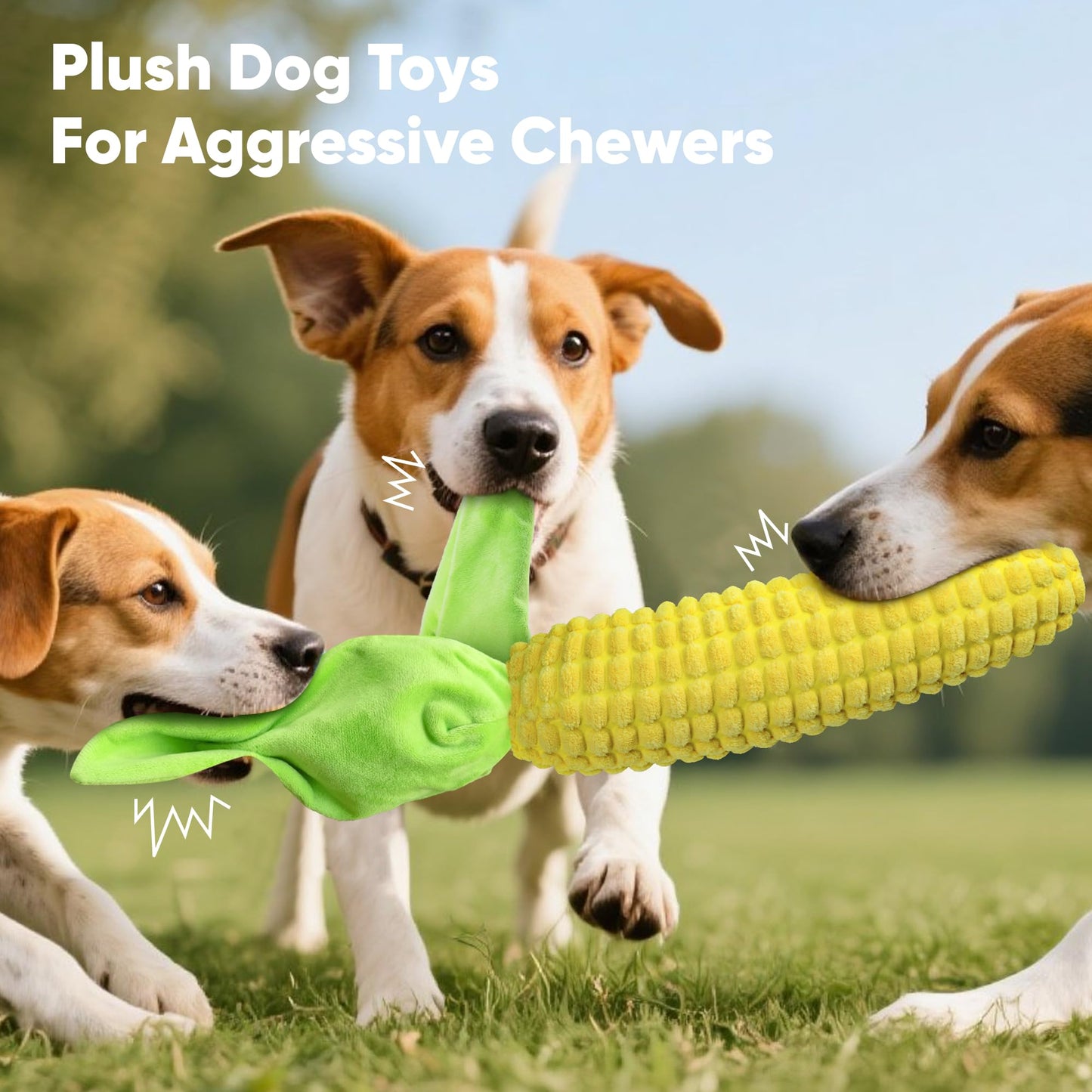 Tough Dog Toys for Not Aggressive Chewers, Durable Dog Chew Toys for Small Medium Large Dogs,Interactive Crinkle Squeaky Dog Toys to Keep Them Busy Corn Plush Puppy Pet Toy IQ Training Dogs Puzzle Toy