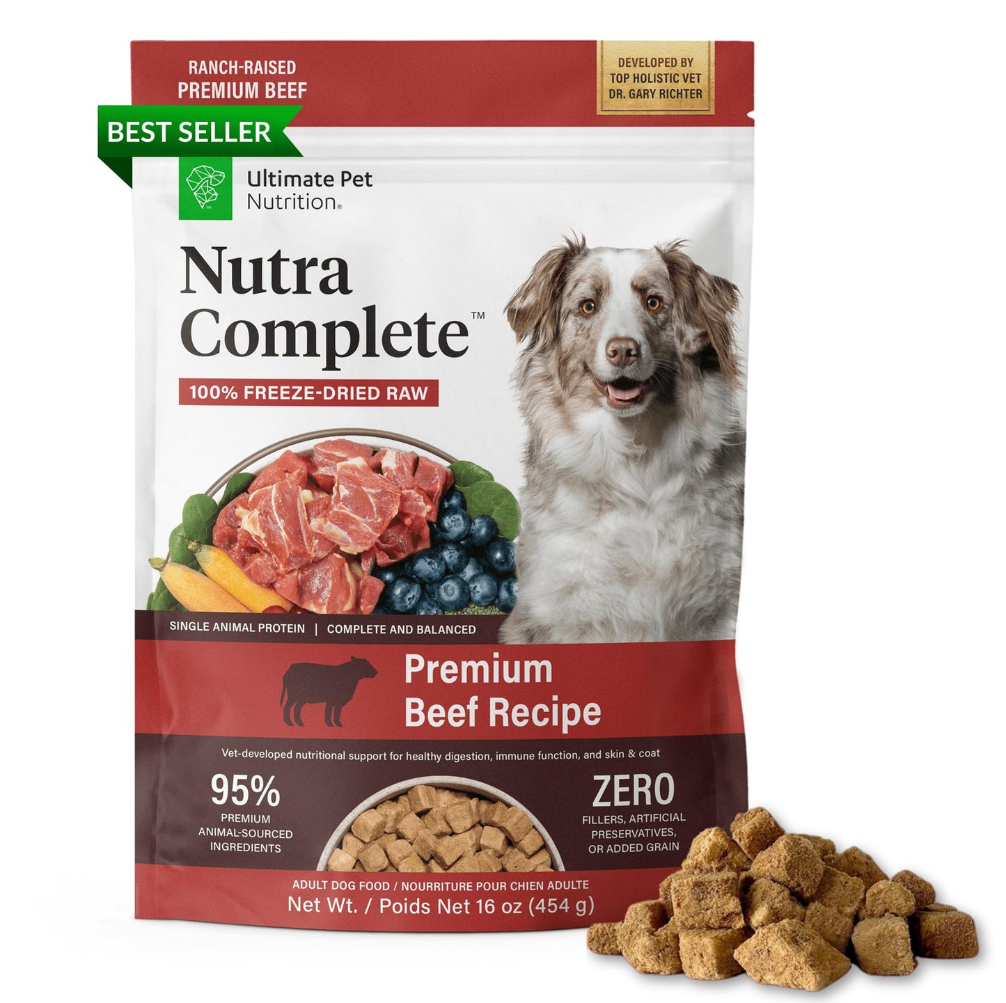 ULTIMATE PET NUTRITION Nutra Complete Freeze Dried Raw Dog Food 1 Pound Beef and Nutra Minis Beef Air Dried Treats for Dogs Bundle