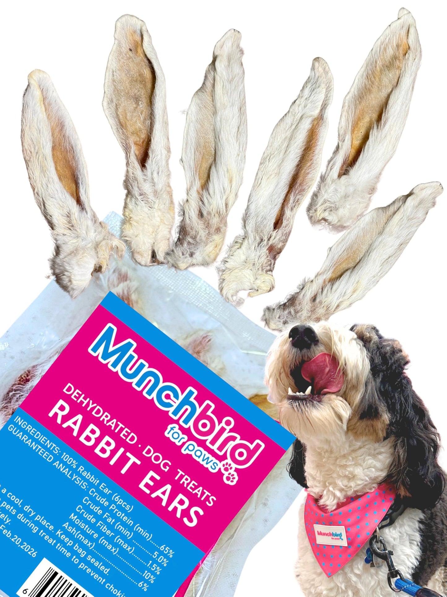 Munchbird Dehydrated Rabbit Ears for Dogs (Small Pack - 6pcs)