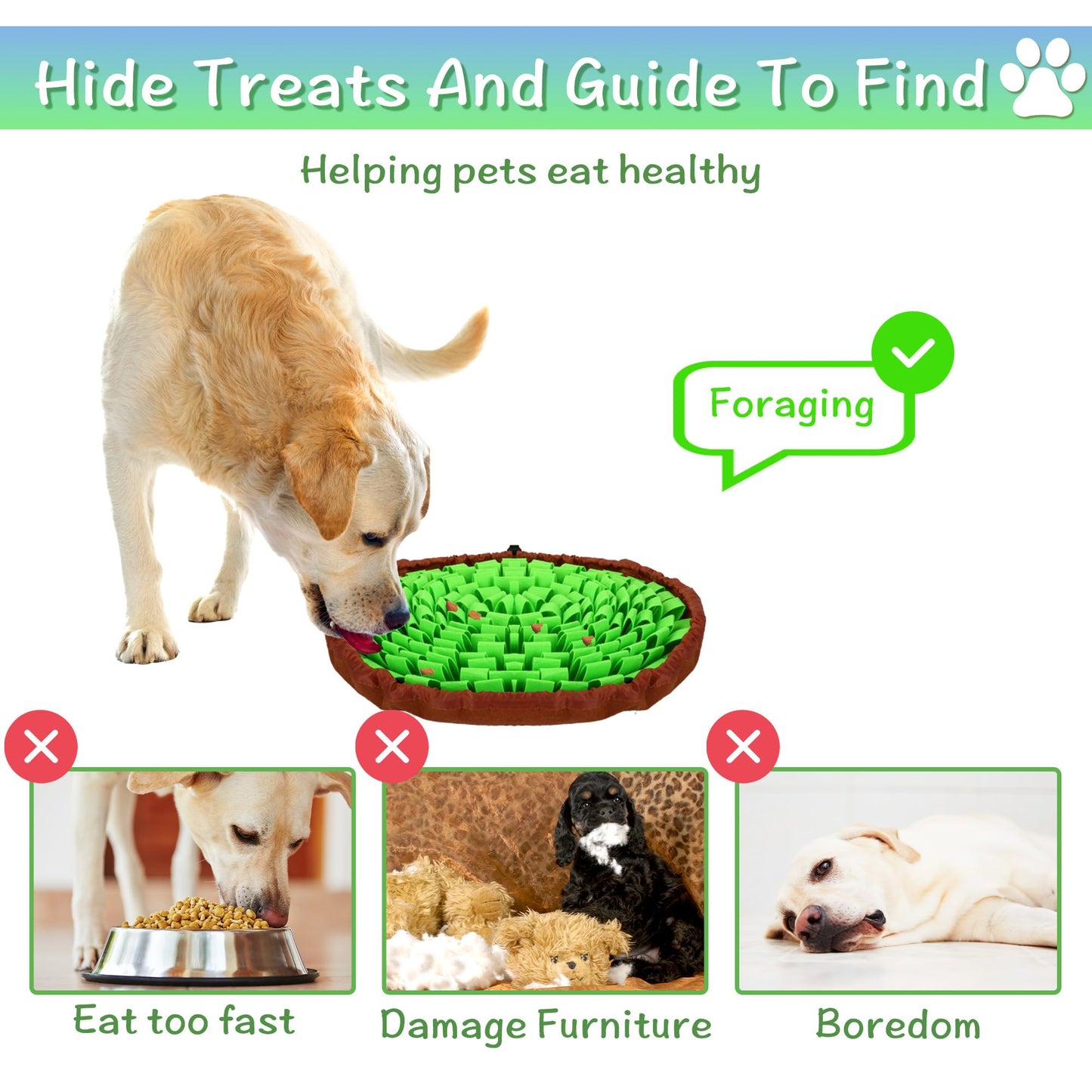 DiDiBirDi 2-Pack Snuffle Mat for Dogs, Adjustable Size Encourages Natural Foraging Skills for Cat and Rabbit or Other Pet