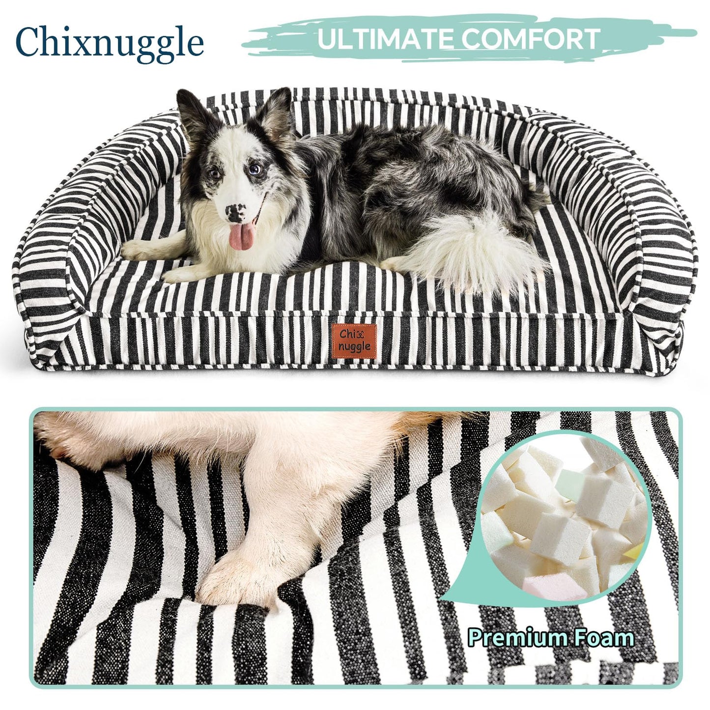 ChiXnuggle Dog Bed for Large Dogs - Washable Canvas Pet Beds, Breathable & Low-Step Entry Easy for Senior Dog, 36x27x7inches