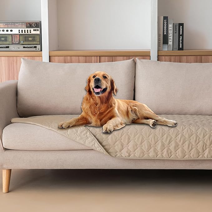 gogobunny 3X Stronger Waterproof Pet Blanket, Scratch Proof Furniture Protector for Dogs Cats, Reversible Cover 30x80 Inch, Dark Beige