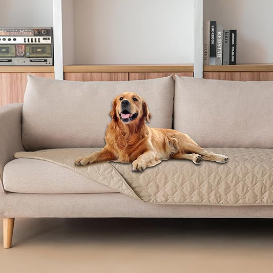 gogobunny 3X Stronger Waterproof Pet Blanket, Scratch Proof Furniture Protector for Dogs Cats, Reversible Cover 30x80 Inch, Dark Beige