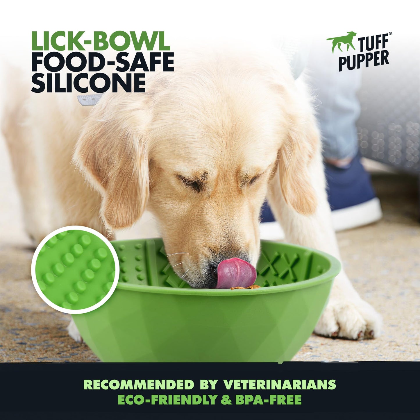 Tuff Pupper Lick Bowl for Dogs | Standard Size Slow Feeder Bowl | Four Textures for Dog Anxiety & Boredom | Silicone Lick Mat | Easy Clean Dishwasher Safe | Stable & Wobble Modes | NOT for Chewing