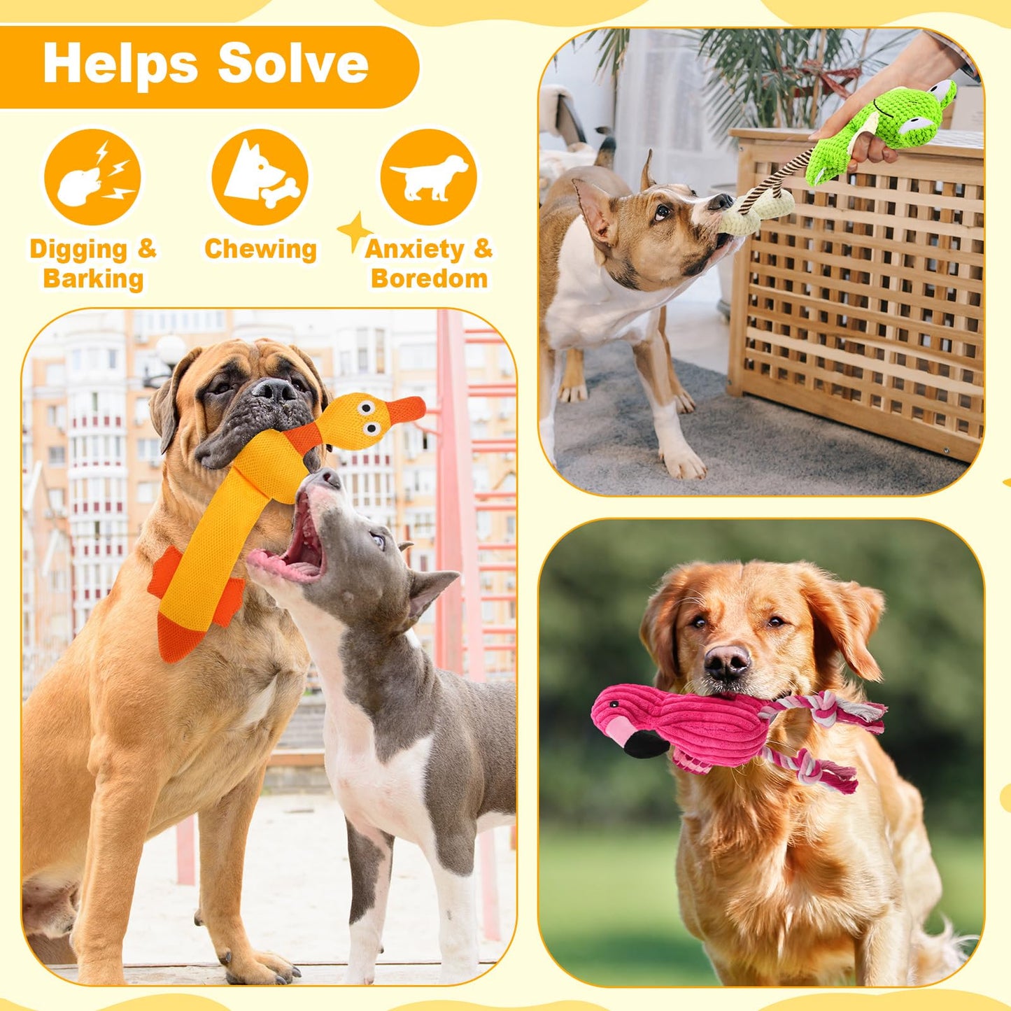 Suilung 4 Pcs Floating Dog Water Pool Toys Cute Flamingo Frog Durable Plush Chew Squeaky Teething Toys for Small Medium Large Breed Dog, Dock Diving and Fetch Training