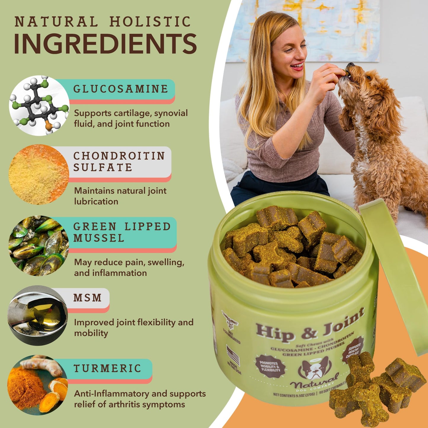 Natural Dog Company Healthy Joints Bundle, Includes (1) Wild Alaskan Salmon Oil - 16 oz., (1) Hip and Joint Chews Supplement - 90 pcs, Vitamins for Dogs, Fish Oil for Dogs