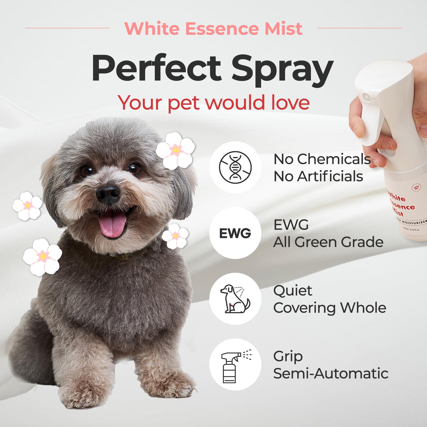 JAYU PET White Essence Mist - Dog Itch Relief, Hypoallergenic Soothing Spray, Dandruff & Dry Skin Spray (5.8fl oz, 170ml)