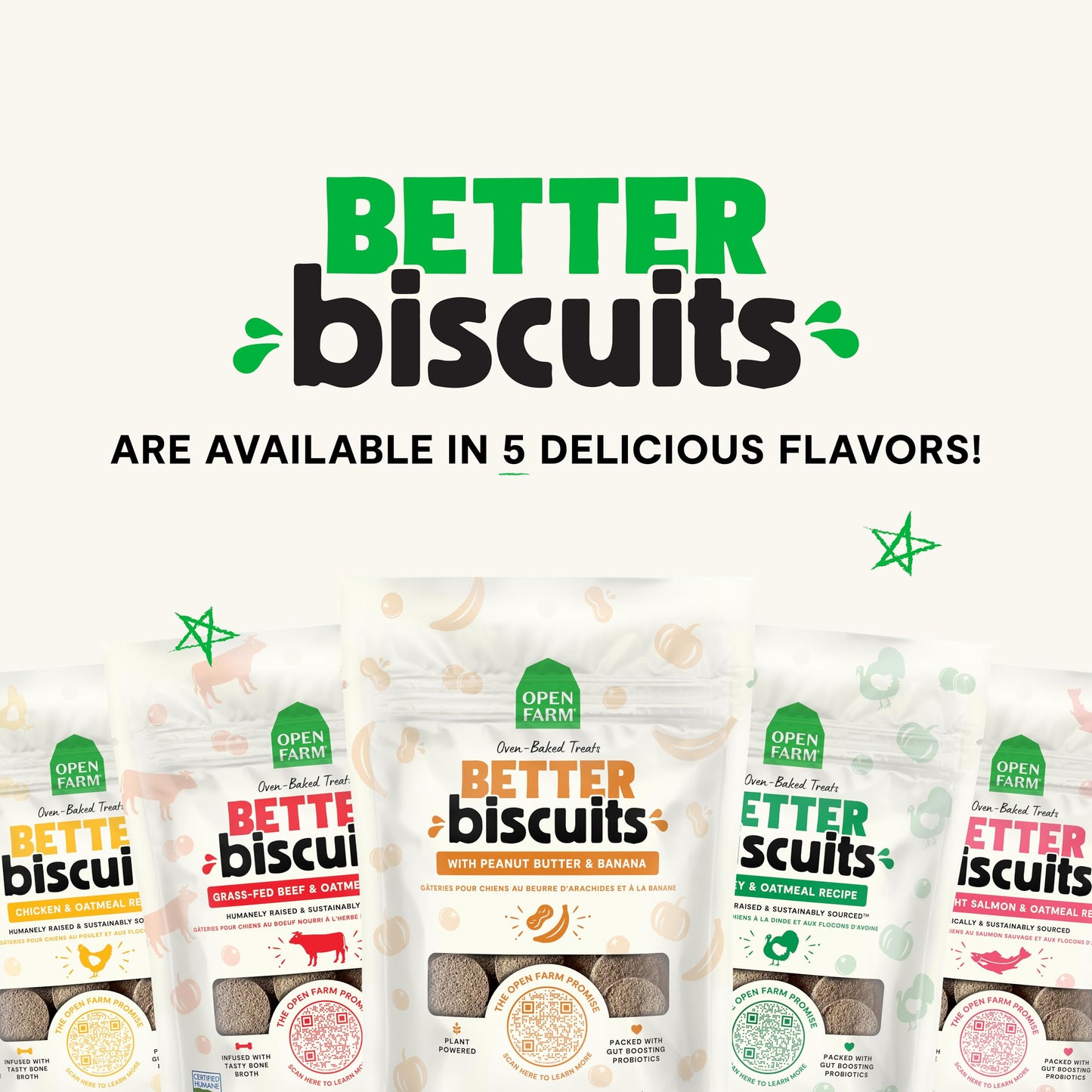 Open Farm Better Biscuits, Oven Baked Dog Treats with Probiotics, Turkey & Oatmeal Recipe, 8oz Pouch