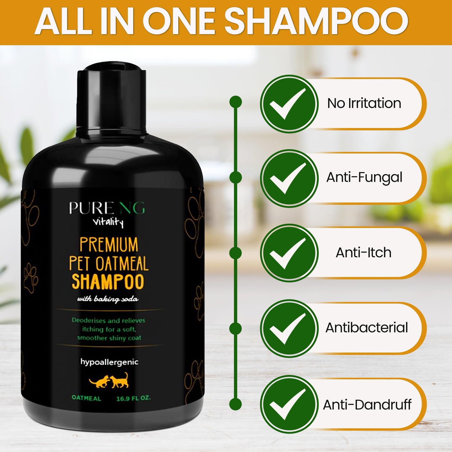 Dry Skin & Anti Itch Shampoo for Dogs | Oatmeal Dog Shampoo | Itchy Skin Relief | Hypoallergenic with Anti Dandruff Treatment | Anti-Fungal & Alcohol-Free | Nutrient-Rich | Suitable for All Pets
